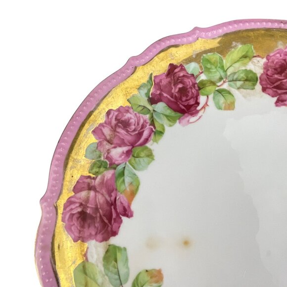 Vintage P.K. Silesia Porcelain Plate Pink Rose Floral & Gold Trim 11.5'' Germany - Picture 4 of 9